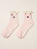 Cherry Ruffle Grip Sock [Baby Pink], Pilates Socks