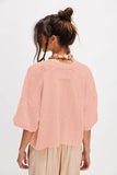 Oversized boxy round neck Buttoned short sleeve knit top