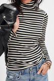 Stripe Turtleneck basic top fitted tee long sleeve top
