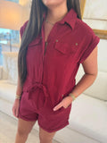 Maroon Button Up Romper