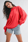 9164HK Oversized Mock Neck Washed Sweatshirt