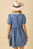 Round Neck Baby Doll Mini Denim Dress