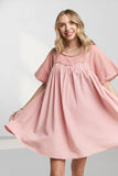 DROP SHOULDER BABYDOLL DRESS - RED3499