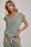 TEXTURED V NECK RELAXED FIT ESSENTIAL CASUAL DOLMAN SWEATER