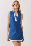 CD07271-Contrast Trim Sleeveless Shift Mini Dress