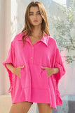T2195B Oversized Drawstring Tie Sleeves Solid Top