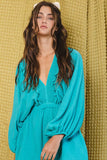 R5268D  Smocked V-neck Ruffled Solid Woven Romper
