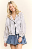 CROPPED PLAID HOODIE BUTTON-UP SHIRT - RET4244