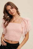 Tulle Ruffle Sleeve Smocked Top