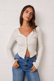 Ribbed Stretchy Fitted LS Lacey N-Neck Top