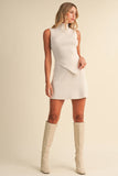 IST6664 HIGH NECKLINE ASYMMETRIC HEM SLEEVELESS SWEATERSET