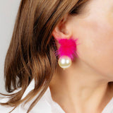 Aster Faux Mink Pompon & Pearl Earrings
