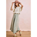 FLORAL EYELET SIDE ELASTIC STRIPES WIDE LEG PANTS