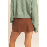 Ribbed Elastic Waist Mini Skort