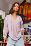IT2283 V-neck Rounded Hem Striped Hoodie Top