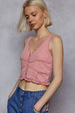 V-Neck Sleeveless Lace Ribbed Knit Top