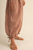 IP1530-B STRIPED DOUBLE GAUZE CONTRAST POCKET BALLOON PANTS