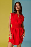 PD19523 Smocked Waist Sculpted Shoulder Mini Dress