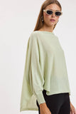 BOAT NECK LONG SLEEVE SIDE SLITS PONCHO KNIT TOP