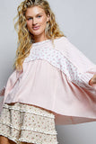Floral Panel Textured Knit Ruffle Sleeve Oversized Top