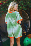 R5596A Striped Knit Binding Details V-neck Romper