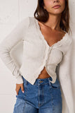 Ribbed Stretchy Fitted LS Lacey N-Neck Top