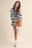 IST5983-A  STRIPED HALF ZIP TOP AND SHORTS SET