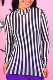 Keigan Mesh Top- Black/White Stripes