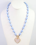 Marion Stone Necklace with Heart Charm Dusty Blue