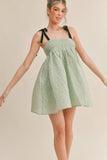 ID6302 BOW STRAP SQUARE NECK BABYDOLL MINI DRESS