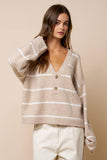 Oversized Deep V-Neck Striped Sweater