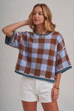FALL CHECKERED GINGHAM LOOSE FIT DROP SHOULDER SWEATER TOP
