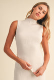 IST6664 HIGH NECKLINE ASYMMETRIC HEM SLEEVELESS SWEATERSET