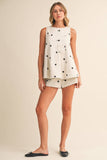 IST6095-A POLKA DOT DENIM LONGLINE TOP AND SHORT SET
