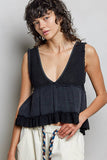 Sleeveless contrast thermal cropped babydoll top