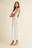 ID9030 BOATNECK SCOOP BACK CHEVRON WAIST FLARED MIDI