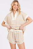 HALF ZIP UP STRIPED TOP AND SHORTS SETS