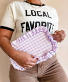 Gingham Ruffle Zipper Pouch Embroidery Friendly Cosmetic Bag