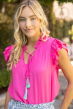 36882 Tassle Front Self Tie Ruffle Detail Top