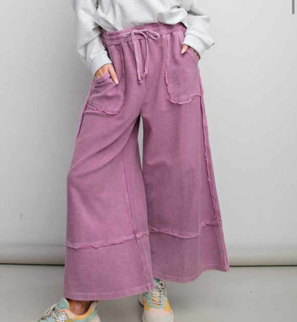 Wild Berry Faded Washed Wide Leg Pants-Easel