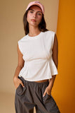 PT19612 Side Pleats Sleeveless Tee