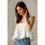 JT5591-1 - WHITE BLUE FLORAL TOP