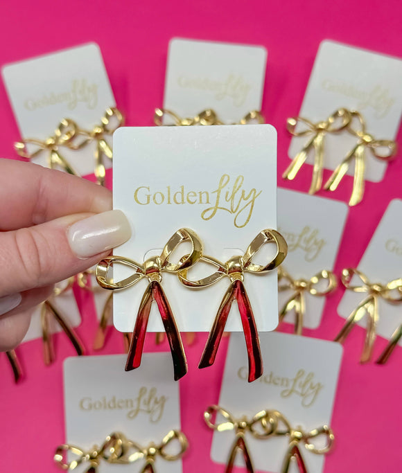 Metal Bow Earrings - Gold