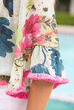 36751 Tassle Front and Fringe Wide Sleeve Floral Top