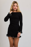 BOAT NECK RUFFLE HEM SWEATER DRESS