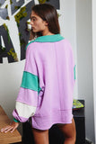 T2004E French Terry Color-block Collared Loose Fit Top