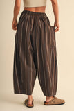 IP1539 STRIPED SIDE POCKET LOOSE RELAXED FIT CROPPED PANTS