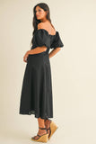 ID8981  PUFF SLEEVES OFF SHOULDER A- LINE MIDI DRESS