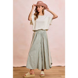 FLORAL EYELET SIDE ELASTIC STRIPES WIDE LEG PANTS