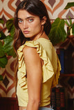 T1765 Ruffled Sleeve Solid Cropped Top